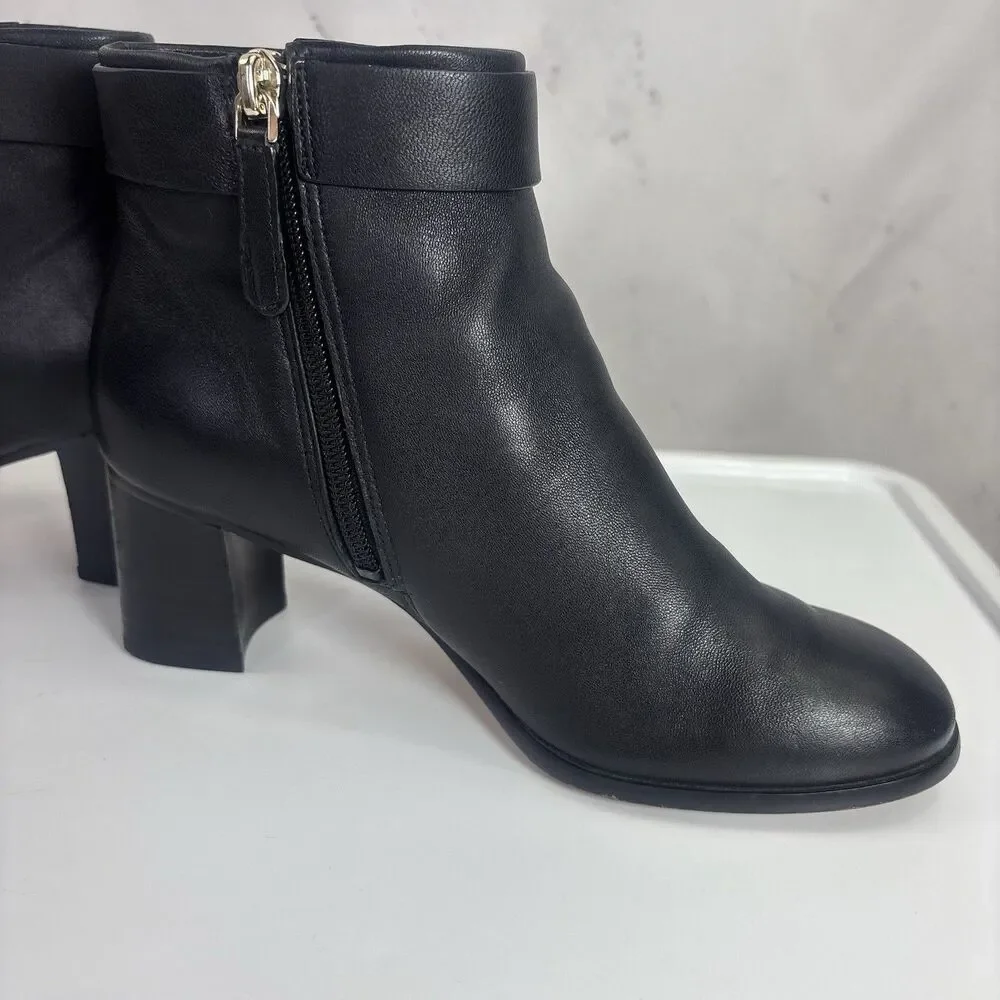 Kate Spade New York Platform Black Leather Ankle Boots 6 B 36 Block Heel chic